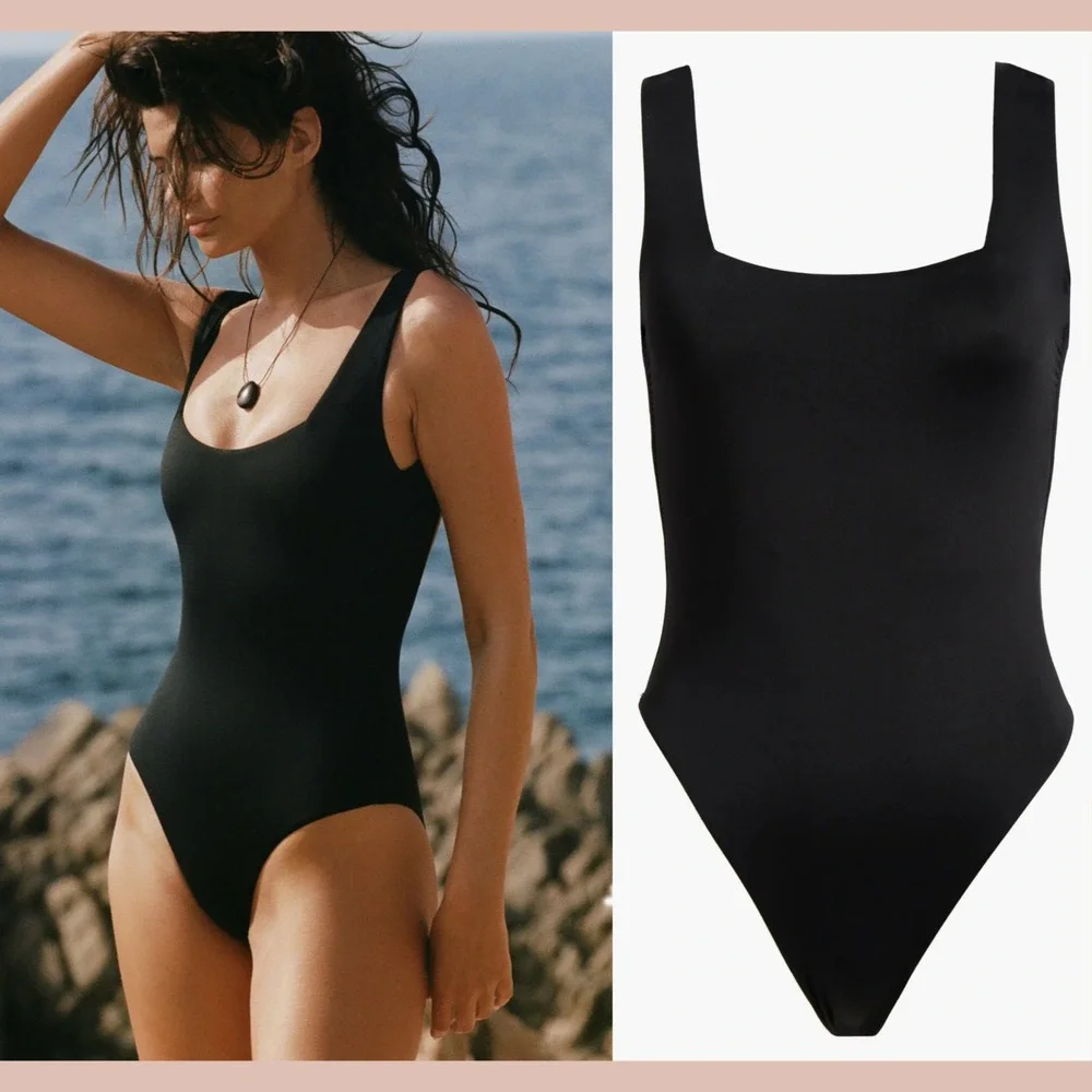 NEW $165 Vitamin A‎ [ Small ] Mika Square Neck One Piece Swimsuit Black U1519